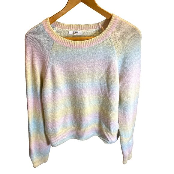 BB Dakota Steve Madden Horizontal Pastel Striped Short Crewneck Sweater Sz XL - Picture 1 of 8